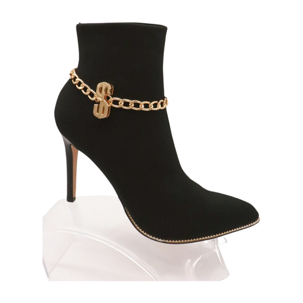Women Gold Chain Boot Bracelet Shoe Dollar Sign $ Charm