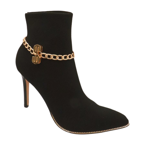 Women Gold Chain Boot Bracelet Shoe Dollar Sign $ Charm