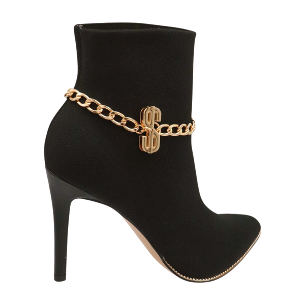 Women Gold Chain Boot Bracelet Shoe Dollar Sign $ Charm