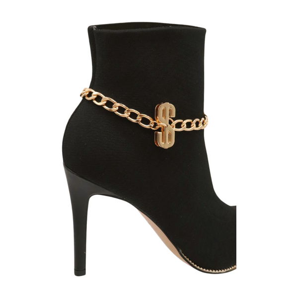 Women Gold Chain Boot Bracelet Shoe Dollar Sign $ Charm