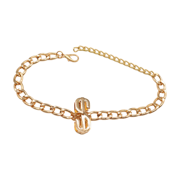 Women Gold Chain Boot Bracelet Shoe Dollar Sign $ Charm