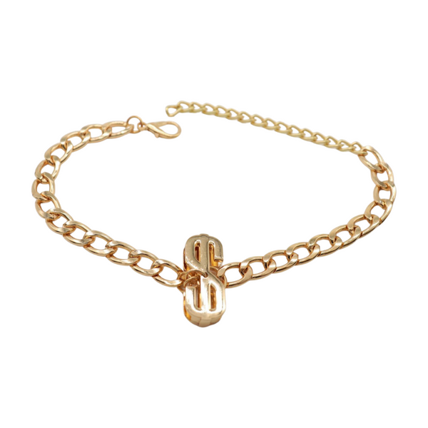 Women Gold Chain Boot Bracelet Shoe Dollar Sign $ Charm