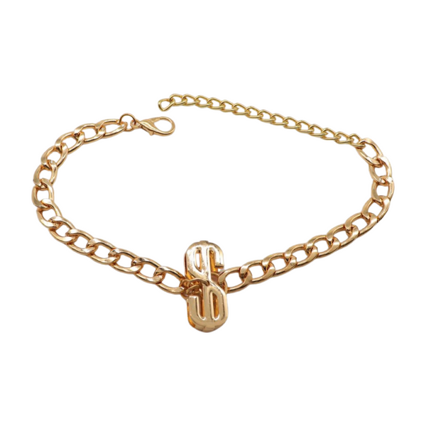 Women Gold Chain Boot Bracelet Shoe Dollar Sign $ Charm