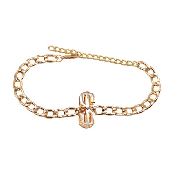 Women Gold Chain Boot Bracelet Shoe Dollar Sign $ Charm