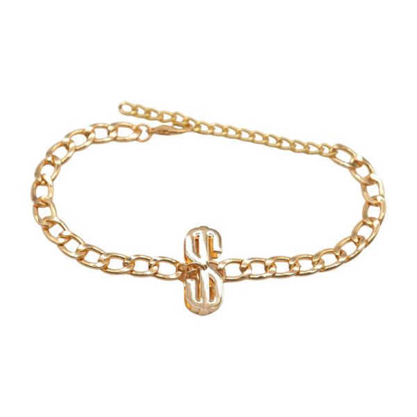 Women Gold Chain Boot Bracelet Shoe Dollar Sign $ Charm
