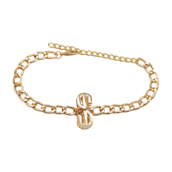 Women Gold Chain Boot Bracelet Shoe Dollar Sign $ Charm