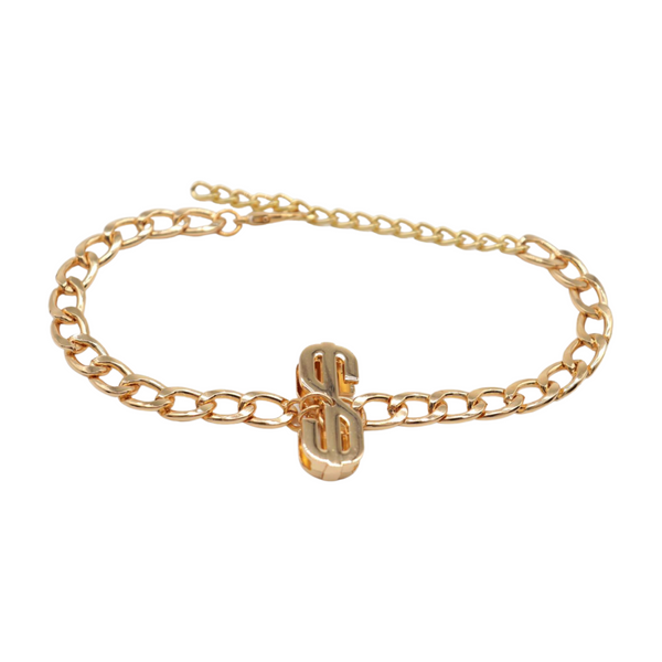Women Gold Chain Boot Bracelet Shoe Dollar Sign $ Charm