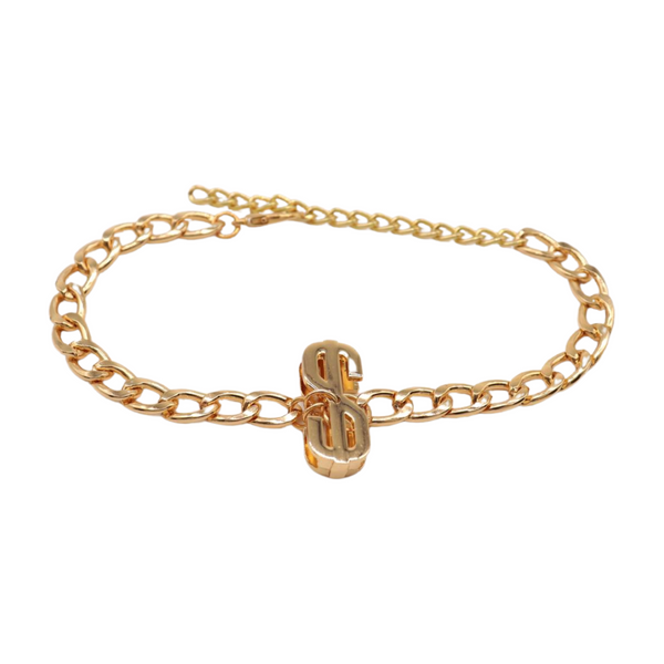 Women Gold Chain Boot Bracelet Shoe Dollar Sign $ Charm