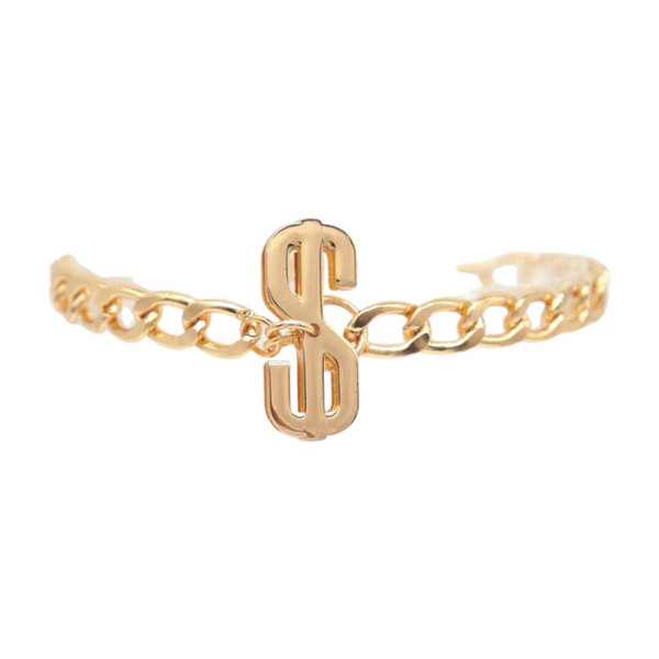 Women Gold Chain Boot Bracelet Shoe Dollar Sign $ Charm