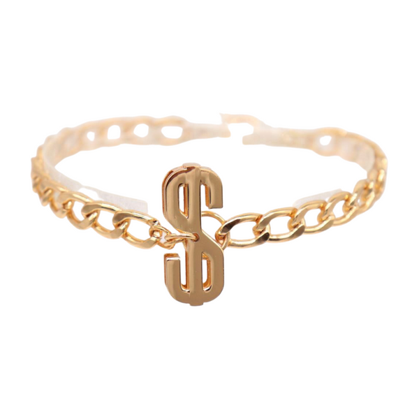 Women Gold Chain Boot Bracelet Shoe Dollar Sign $ Charm