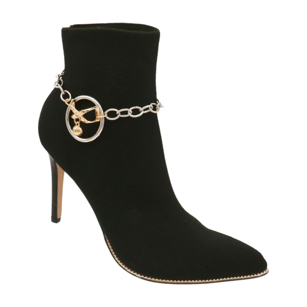 Women Silver Metal Chain Boot Bracelet Shoe Infinity Bow Charm
