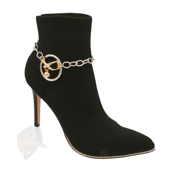 Women Silver Metal Chain Boot Bracelet Shoe Infinity Bow Charm