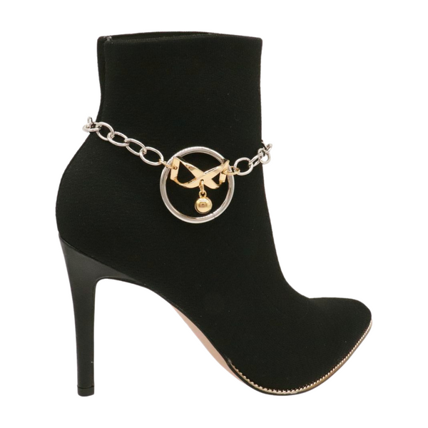 Women Silver Metal Chain Boot Bracelet Shoe Infinity Bow Charm