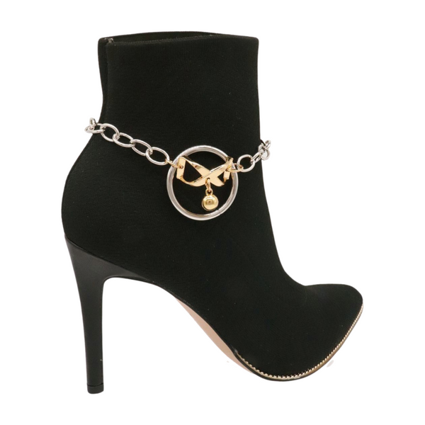 Women Silver Metal Chain Boot Bracelet Shoe Infinity Bow Charm