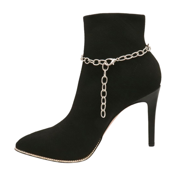 Women Silver Metal Chain Boot Bracelet Shoe Infinity Bow Charm