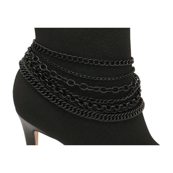 Brand New Women Black Metal Chain Boot Bracelet Anklet Shoe Wave Charm Texas Western Style