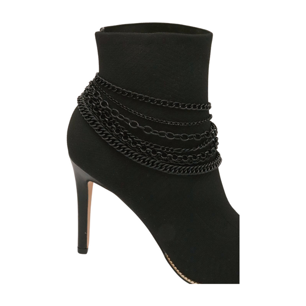 Brand New Women Black Metal Chain Boot Bracelet Anklet Shoe Wave Charm Texas Western Style