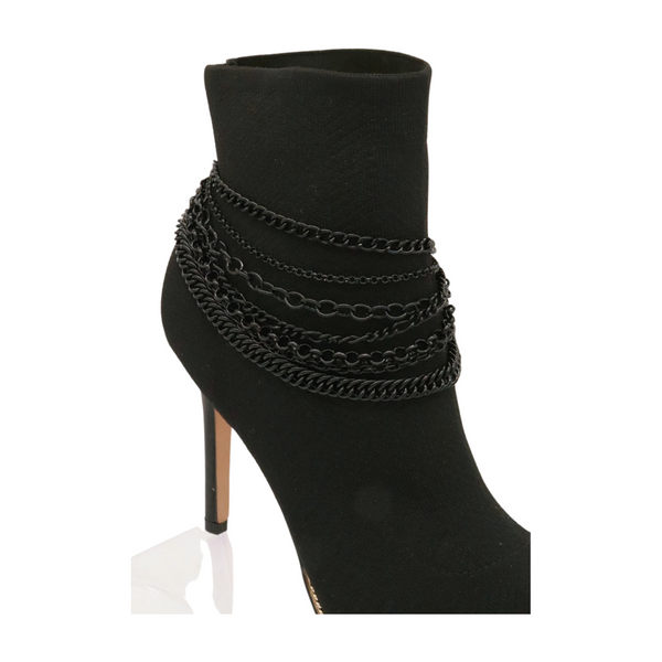 Brand New Women Black Metal Chain Boot Bracelet Anklet Shoe Wave Charm Texas Western Style