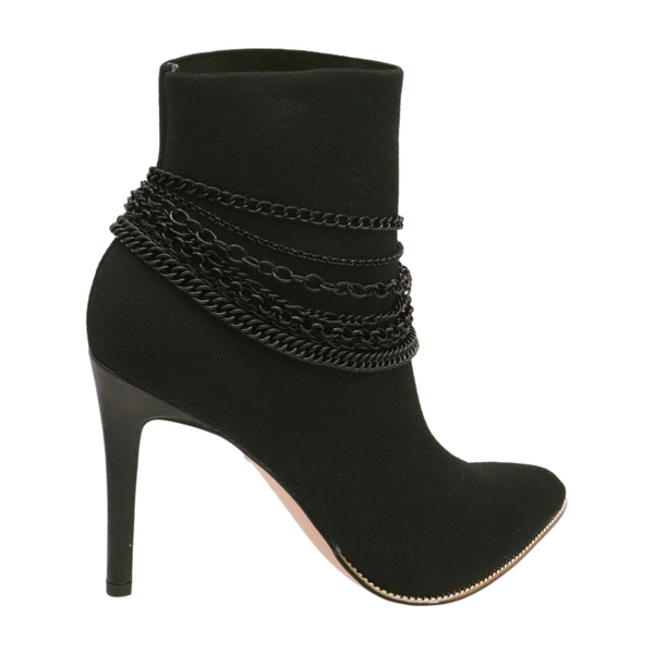 Brand New Women Black Metal Chain Boot Bracelet Anklet Shoe Wave Charm Texas Western Style