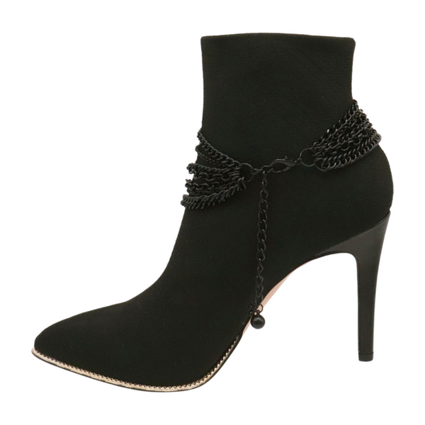 Brand New Women Black Metal Chain Boot Bracelet Anklet Shoe Wave Charm Texas Western Style