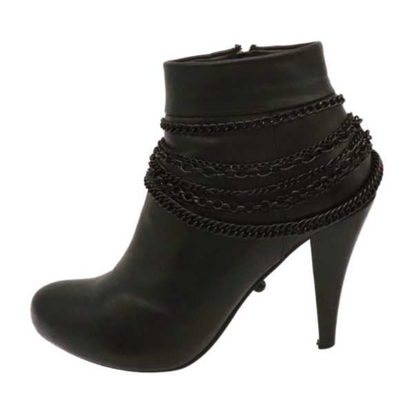 Brand New Women Black Metal Chain Boot Bracelet Anklet Shoe Wave Charm Texas Western Style