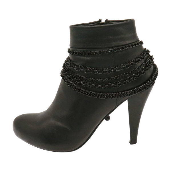 Brand New Women Black Metal Chain Boot Bracelet Anklet Shoe Wave Charm Texas Western Style