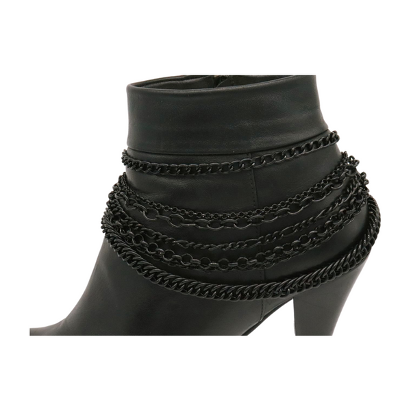 Brand New Women Black Metal Chain Boot Bracelet Anklet Shoe Wave Charm Texas Western Style