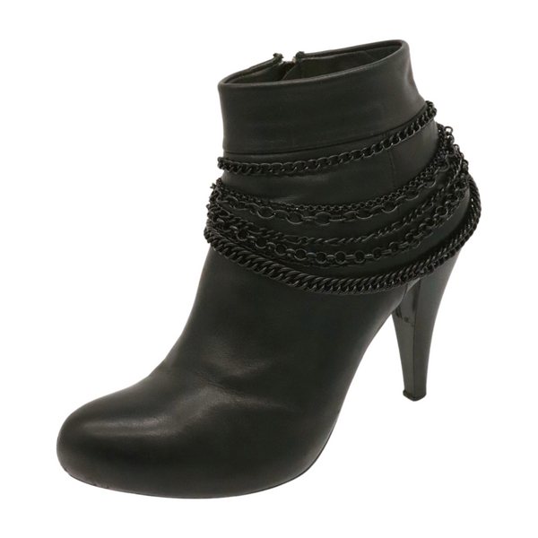 Brand New Women Black Metal Chain Boot Bracelet Anklet Shoe Wave Charm Texas Western Style