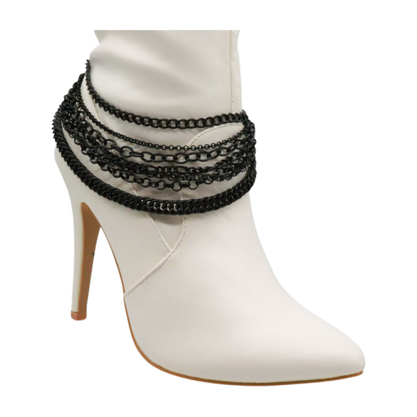 Brand New Women Black Metal Chain Boot Bracelet Anklet Shoe Wave Charm Texas Western Style