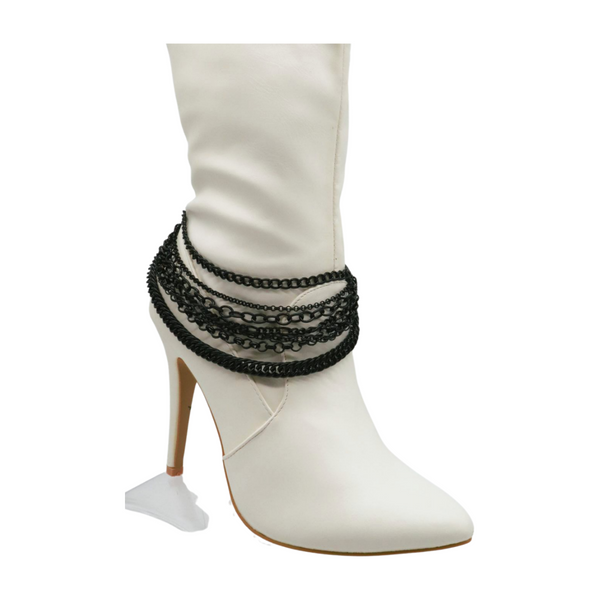 Brand New Women Black Metal Chain Boot Bracelet Anklet Shoe Wave Charm Texas Western Style