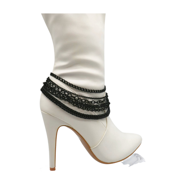 Brand New Women Black Metal Chain Boot Bracelet Anklet Shoe Wave Charm Texas Western Style