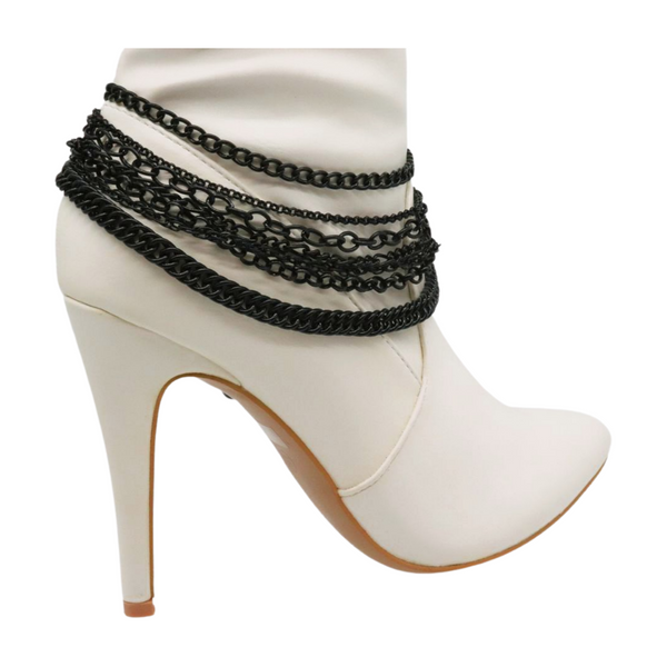 Brand New Women Black Metal Chain Boot Bracelet Anklet Shoe Wave Charm Texas Western Style