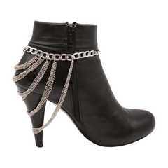 Women Silver Metal Boot Chain Bracelet Shoe Anklet Multi Strands Charm