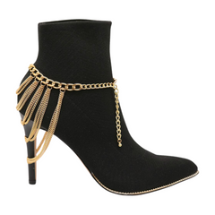 Women Gold Metal Chain Boot Bracelet Shoe Multi Strand Charm Anklet