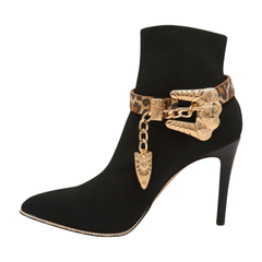 Women Gold Metal Chain Boot Bracelet Anklet Shoe Charm Leopard Animal Print Band