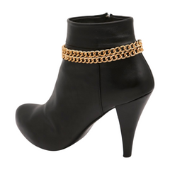 Women Gold Metal Chain Double Strand Boot Bracelet Shoe Charm