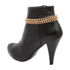 Women Gold Metal Chain Double Strand Boot Bracelet Shoe Charm