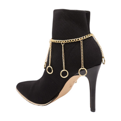 Women Gold Metal Chain Boot Bracelet Anklet Shoe Ring Charms Fashion Jewelry