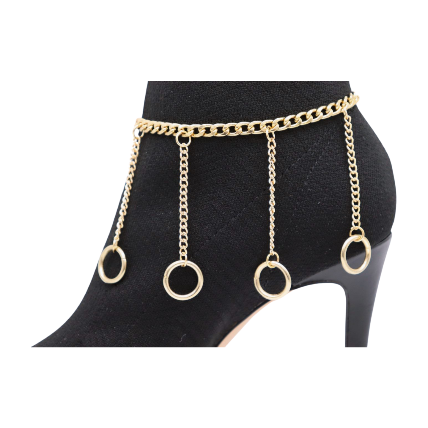 Women Gold Metal Chain Boot Bracelet Anklet Shoe Ring Charms 