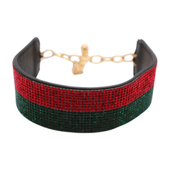 Women Gold Metal Boot Chain Bracelet Bling Shoe Green Red Band Charm Wide Strap
