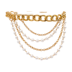 Women Gold Metal Western Boot Chain Bracelet Shoe Anklet Wave Pearl Beads Charm