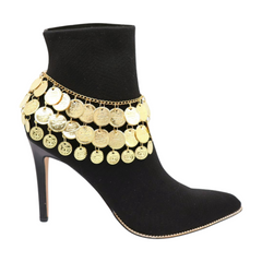 Women Gold Metal Chain Boot Bracelet Shoe Anklet Ethnic Coin Charms