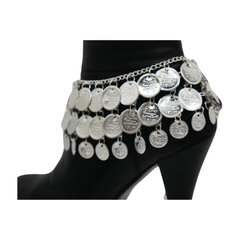 Women Boot Bracelet Silver Metal Chain Ethnic Coin Shoe Charm