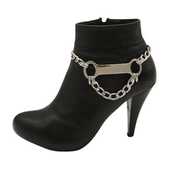 Brand New Women Silver Metal Boot Chain Bracelets Shoe Anklet Bone Shaped Charm Set 2PCS BC996