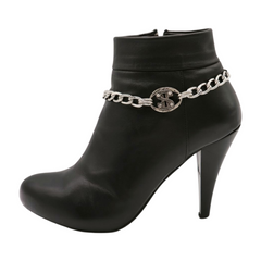 Brand New Women Silver Metal Boot Chain Bracelets SET Shoe Anklet Dollar Sign $ Charm 2PCS Pair BC2