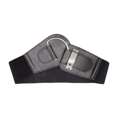 Brand New Women Black Wide Elastic Waistband Fashion Belt SILVER Metal Hook Buckle Size S M WB2
