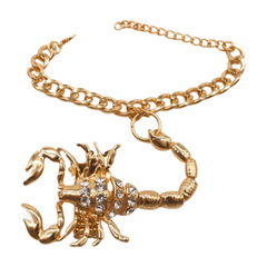 Women Gold Metal Hand Chain Bracelet Scorpion Connected Ring