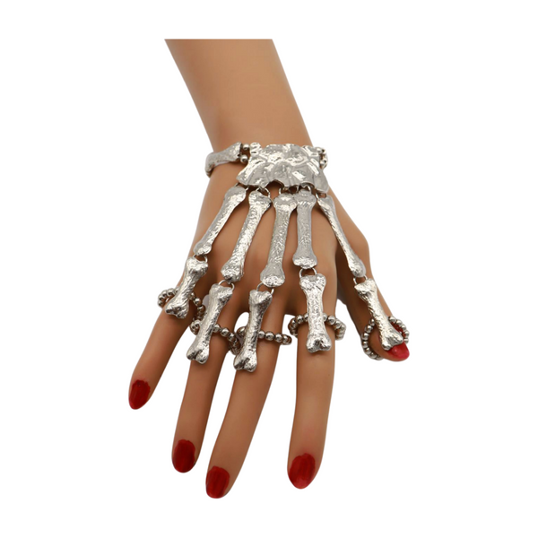 Women Silver Metal Hand Chain Bracelet Long 5 Finger Skeleton Ring