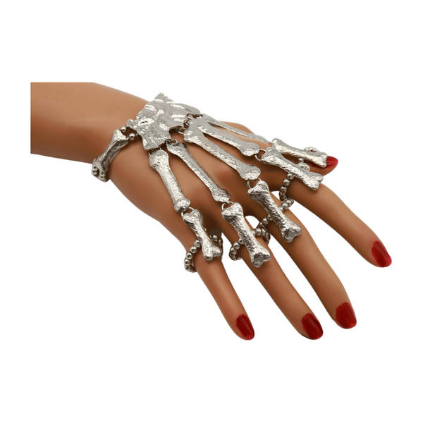 Women Silver Metal Hand Chain Bracelet Long 5 Finger Skeleton Ring