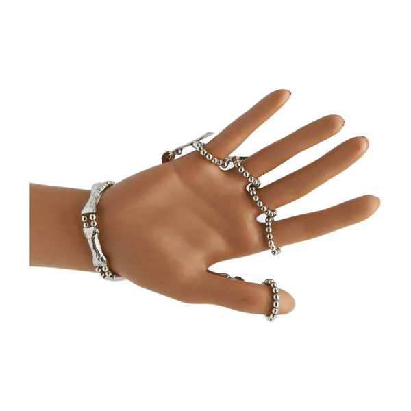 Women Silver Metal Hand Chain Bracelet Long 5 Finger Skeleton Ring